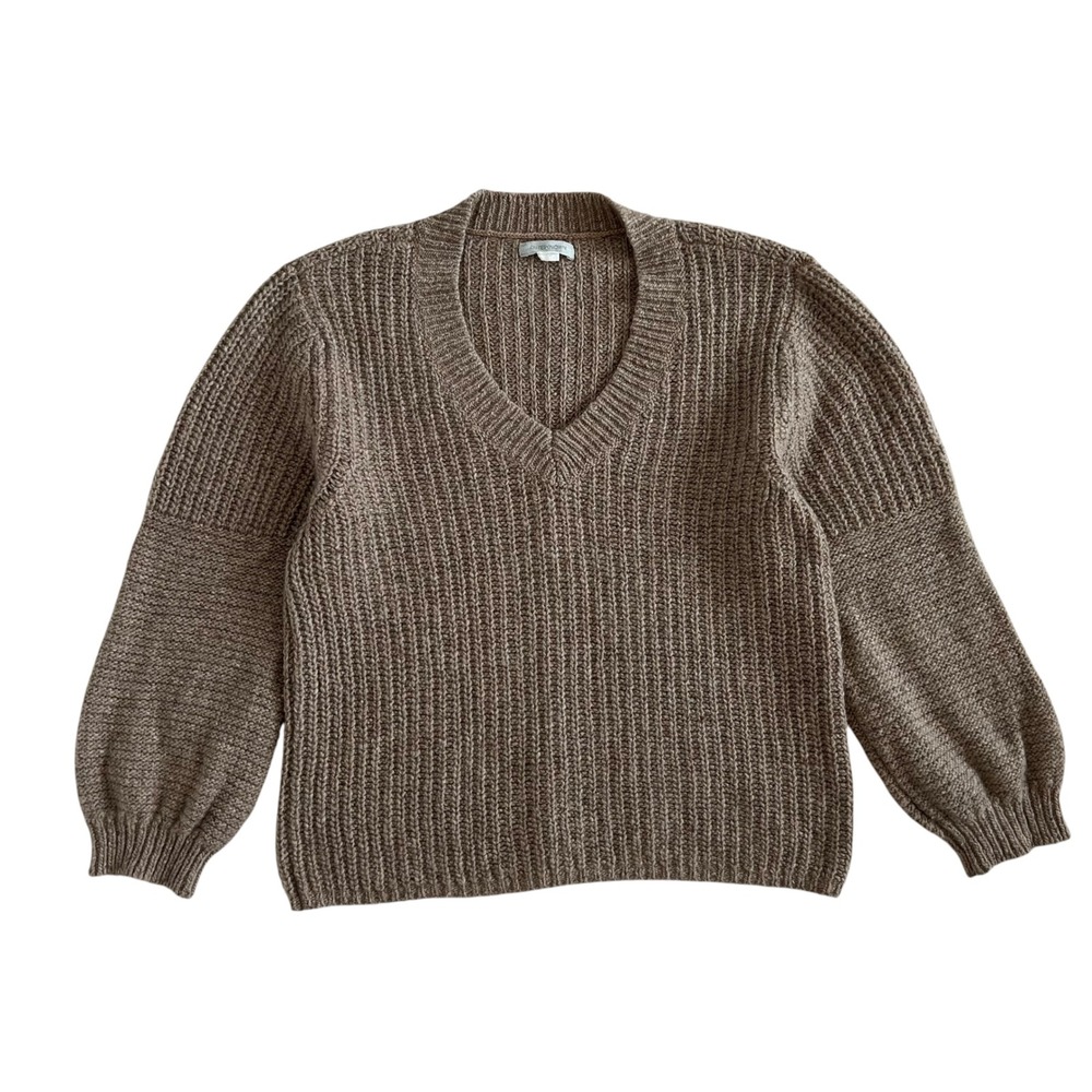 Outerknown Tan Jupiter 100% Cashmere V Neck Chunky Ribbed Knit Sweater SZ L
